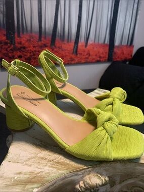 Call It Spring Lime Knot Block Heel Sandals